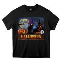 Black Black Cat Halloween Heavy Core Tee - LillyAllenDesigns