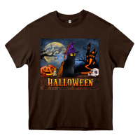 Chocolate Brown Black Cat Halloween Heavy Core Tee - LillyAllenDesigns