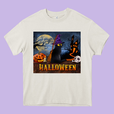 Black Cat Halloween Heavy Core Tee Designed By Lillyallendesigns