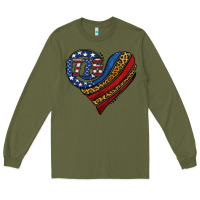 Army Green american western leopard flag heart Long Sleeve Tee - Jasminsmagicworld