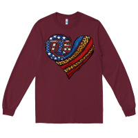 Burgundy american western leopard flag heart Long Sleeve Tee - Jasminsmagicworld