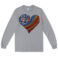 Heather Grey american western leopard flag heart Long Sleeve Tee - Jasminsmagicworld