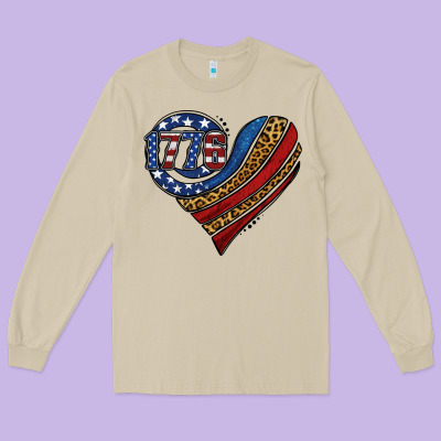 American Western Leopard Flag Heart Long Sleeve Tee Designed By Jasminsmagicworld