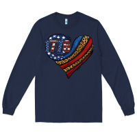 Navy american western leopard flag heart Long Sleeve Tee - Jasminsmagicworld