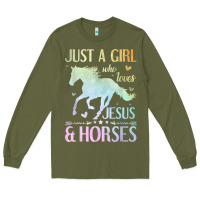 Army Green Jesus And Horses, Horse Gifts For Girls, Women Long Sleeve Tee - minhPixels