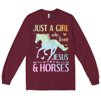 Burgundy Jesus And Horses, Horse Gifts For Girls, Women Long Sleeve Tee - minhPixels