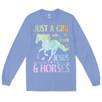 Colony Blue Jesus And Horses, Horse Gifts For Girls, Women Long Sleeve Tee - minhPixels