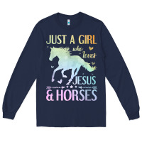 Navy Jesus And Horses, Horse Gifts For Girls, Women Long Sleeve Tee - minhPixels