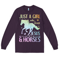 Plum Jesus And Horses, Horse Gifts For Girls, Women Long Sleeve Tee - minhPixels