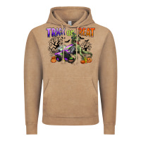 Vintage Coffee trick or treat with monster truck and t rex Vintage Hoodie - CowGirlArtShop