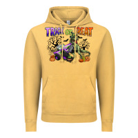 Vintage Mustard trick or treat with monster truck and t rex Vintage Hoodie - CowGirlArtShop