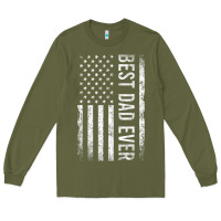 Army Green Father's Day Best Dad Ever American Flag Long Sleeve Tee - minhPixels