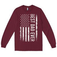 Burgundy Father's Day Best Dad Ever American Flag Long Sleeve Tee - minhPixels