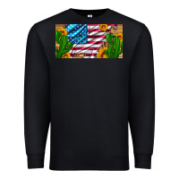 Black usa flag and cactus and sunflowers with leopard and wood license  plat Premium Sweatshirt - Artiststas
