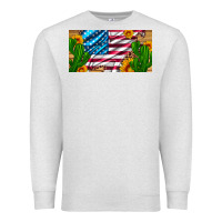 Oatmeal Heather usa flag and cactus and sunflowers with leopard and wood license  plat Premium Sweatshirt - Artiststas
