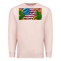 Pale Pink usa flag and cactus and sunflowers with leopard and wood license  plat Premium Sweatshirt - Artiststas