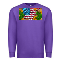 Purple usa flag and cactus and sunflowers with leopard and wood license  plat Premium Sweatshirt - Artiststas