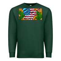Sports Green usa flag and cactus and sunflowers with leopard and wood license  plat Premium Sweatshirt - Artiststas