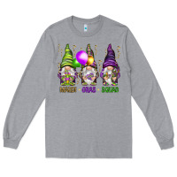 Heather Grey Mardi Gras squad with gnomies Long Sleeve Tee - HowdyJamesFarm