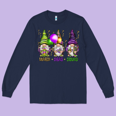 Mardi Gras Squad With Gnomies Long Sleeve Tee Designed By Howdyjamesfarm