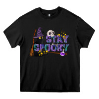 Black Stay Spooky With Black Cat Heavy Core Tee - LillyAllenDesigns