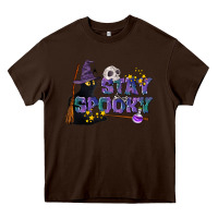 Chocolate Brown Stay Spooky With Black Cat Heavy Core Tee - LillyAllenDesigns