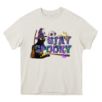 Cream Stay Spooky With Black Cat Heavy Core Tee - LillyAllenDesigns