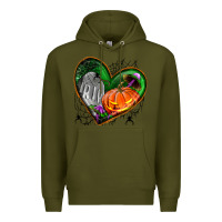 Army Green halloween heart with pumpkin Premium Hoodie - BundleAndBundleShop