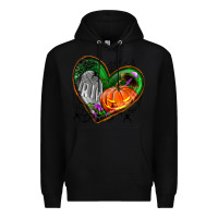 Black halloween heart with pumpkin Premium Hoodie - BundleAndBundleShop