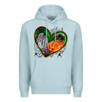 Blue Mist halloween heart with pumpkin Premium Hoodie - BundleAndBundleShop
