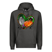 Charcoal Heather halloween heart with pumpkin Premium Hoodie - BundleAndBundleShop