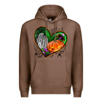 Chestnut halloween heart with pumpkin Premium Hoodie - BundleAndBundleShop