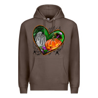 Coffee halloween heart with pumpkin Premium Hoodie - BundleAndBundleShop