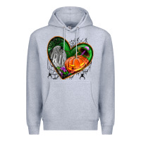 Heather Grey halloween heart with pumpkin Premium Hoodie - BundleAndBundleShop