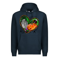 Navy halloween heart with pumpkin Premium Hoodie - BundleAndBundleShop