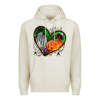 Oatmeal Heather halloween heart with pumpkin Premium Hoodie - BundleAndBundleShop