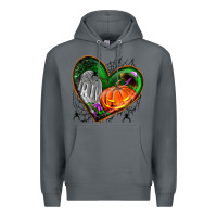 Rock halloween heart with pumpkin Premium Hoodie - BundleAndBundleShop