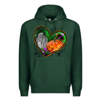Sports Green halloween heart with pumpkin Premium Hoodie - BundleAndBundleShop