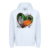White halloween heart with pumpkin Premium Hoodie - BundleAndBundleShop