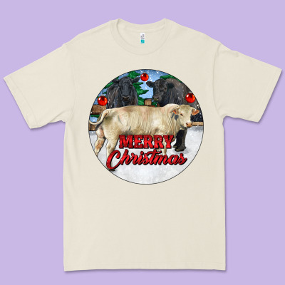 Merry Christmas Charolais Bull Premium Tee Designed By Ranaportraitstore