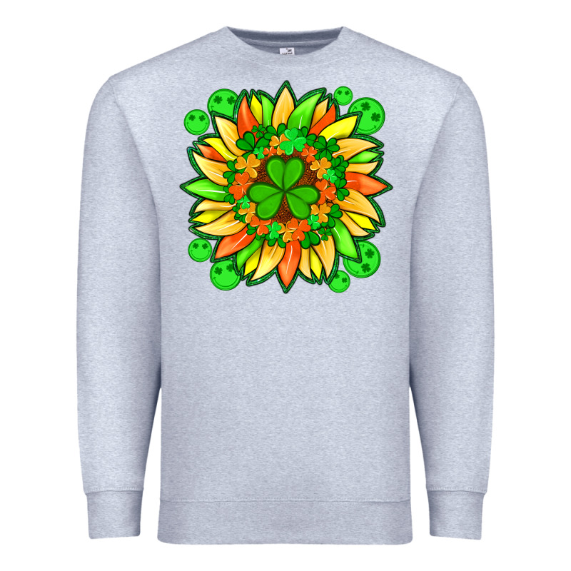 Sunflower With St Patricks Smiley Face And Shamrock With Glitter Premium Sweatshirt by Artiststas | Teevron