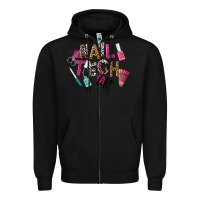 Black Nail Tech Life Zipper Hoodie - LillyAllenDesigns