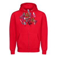 Red Nail Tech Life Zipper Hoodie - LillyAllenDesigns