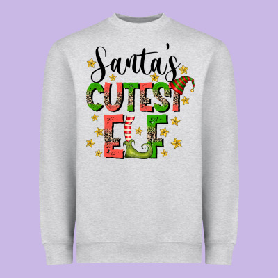 Santas Cutest Elf Heavyweight Sweatshirt Designed By Cowhidedigitalart