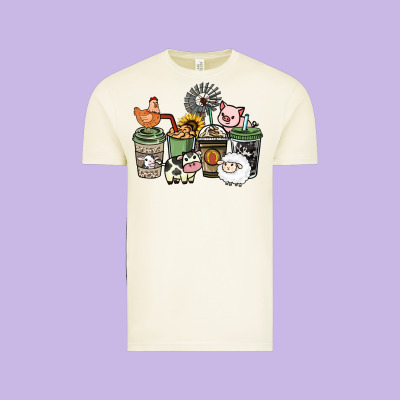 Farm Animal Coffee Cups Vintage Tee Designed By Howdyjamesfarm