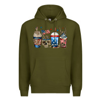 Army Green 4th of july skeleton coffee cups Premium Hoodie - Jasminsmagicworld