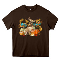 Chocolate Brown Hello Autumn With Chihuahua Dog Heavy Core Tee - LillyAllenDesigns