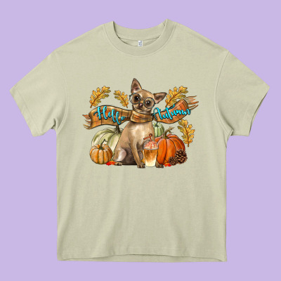 Hello Autumn With Chihuahua Dog Heavy Core Tee Designed By Lillyallendesigns