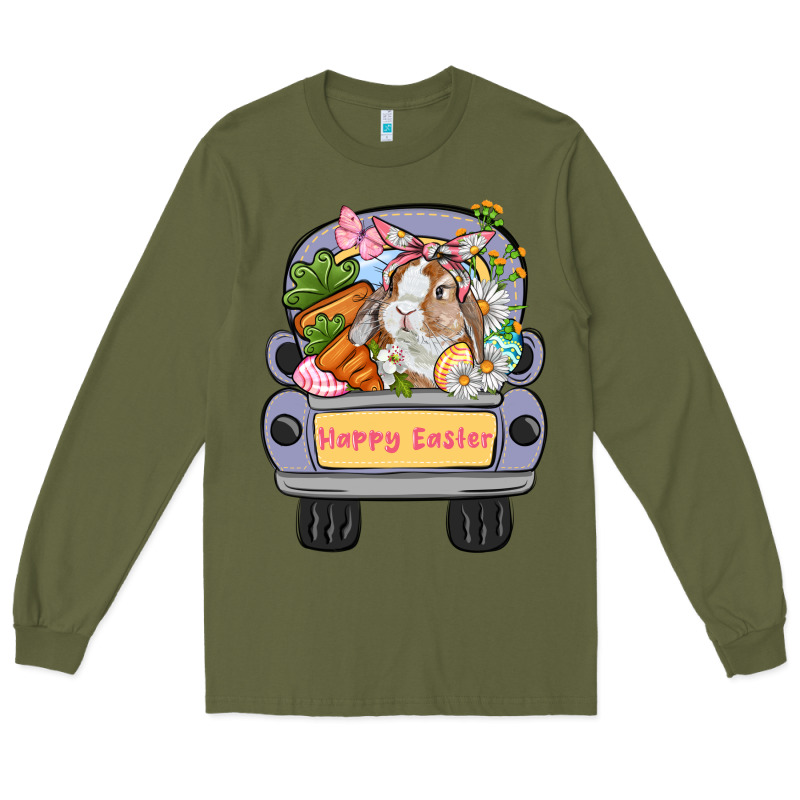 Happy Easter Bunny Truck Easter Day Long Sleeve Tee by CowGirlArtShop | Teevron