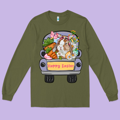 Happy Easter Bunny Truck Easter Day Long Sleeve Tee Designed By Cowgirlartshop